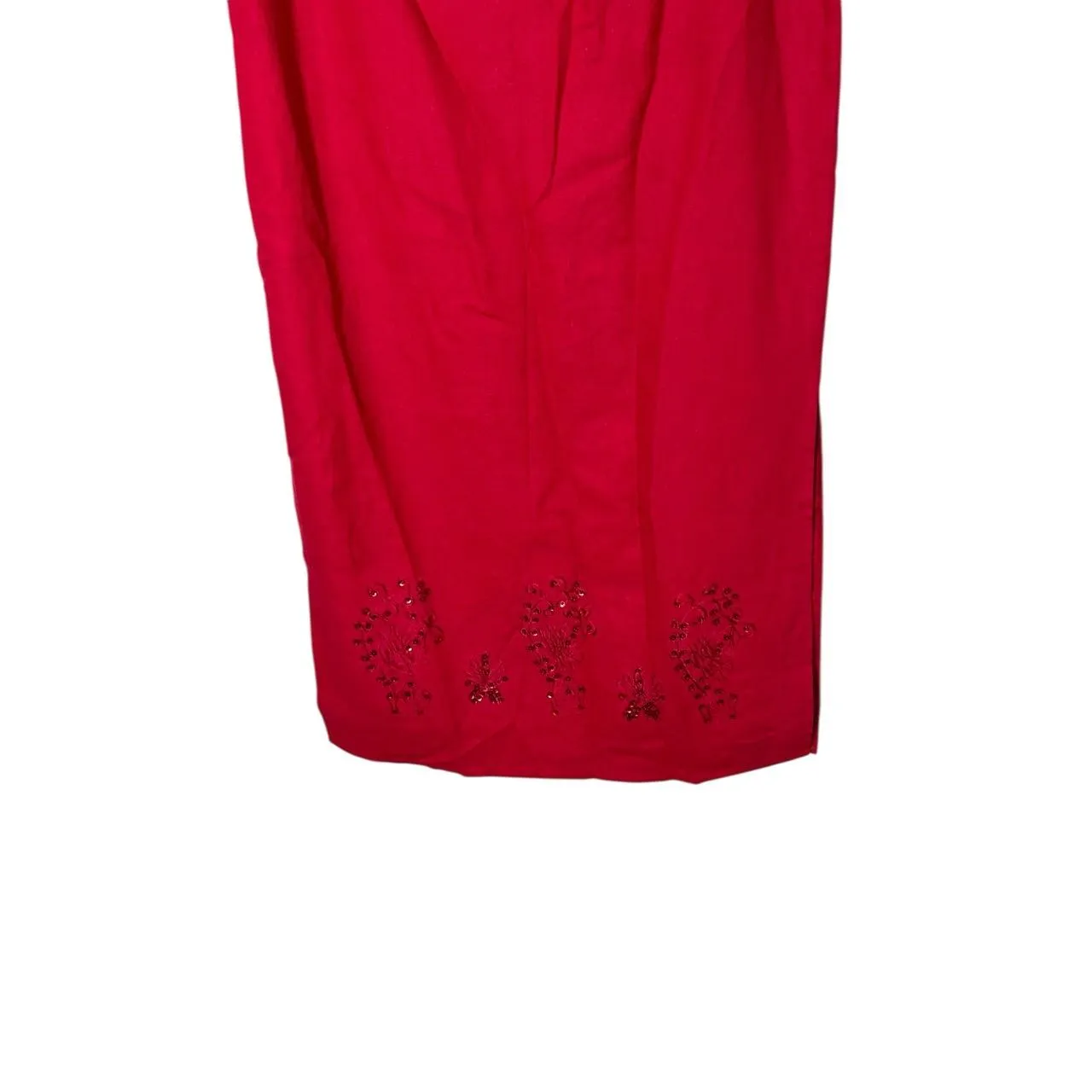 NWT‎ Vintage Edward Y2K Red Beaded Maxi Length Linen Blend Straight Skirt 14 - Image 3