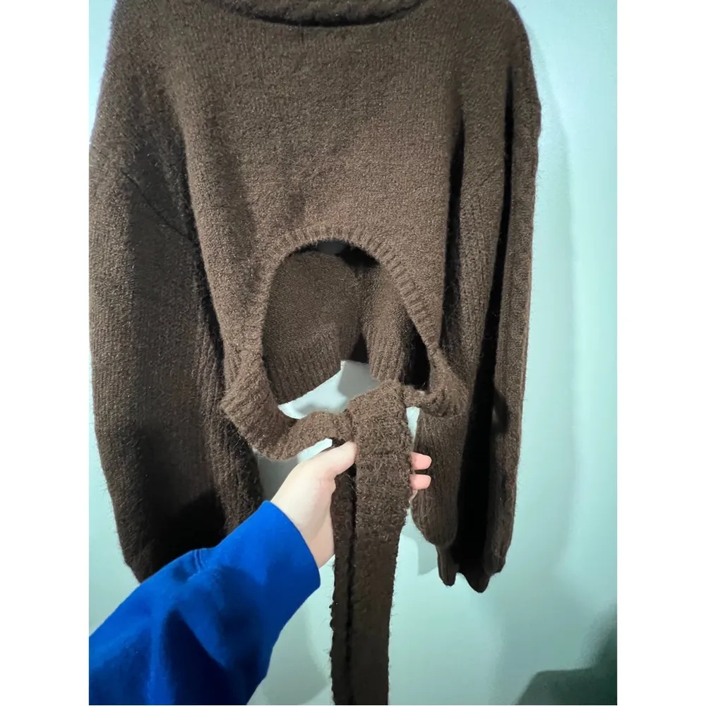 For Love & Lemons Cropped Amelia Sweater Chic Brown Knit with Back Tie Size XL - Image 5