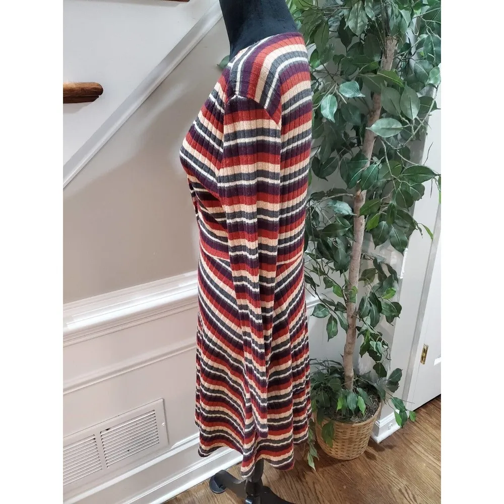 Alya Womens Multi Striped Polyester V Neck Long Sleeve Knee Length Dress Large - Image 6