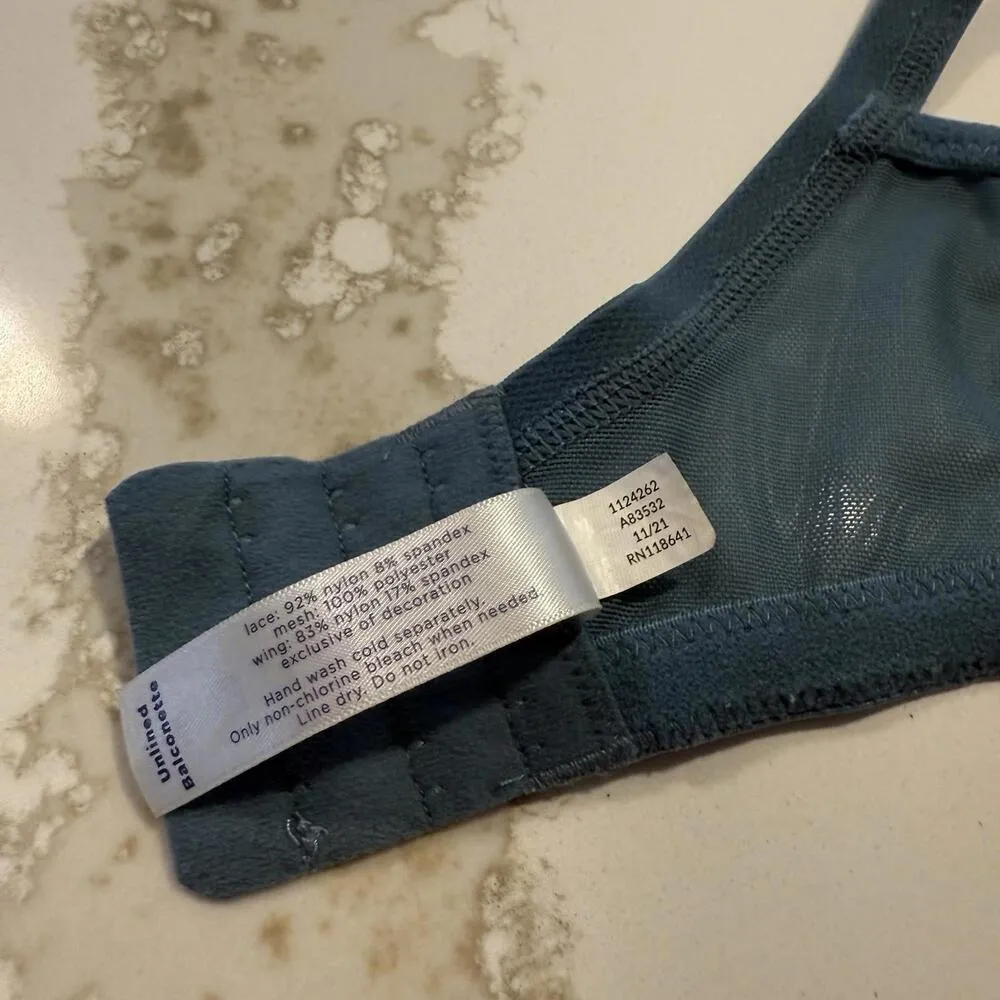 Cacique Blue Lace Bra 44C Underwire Unlined Balconette - Image 9