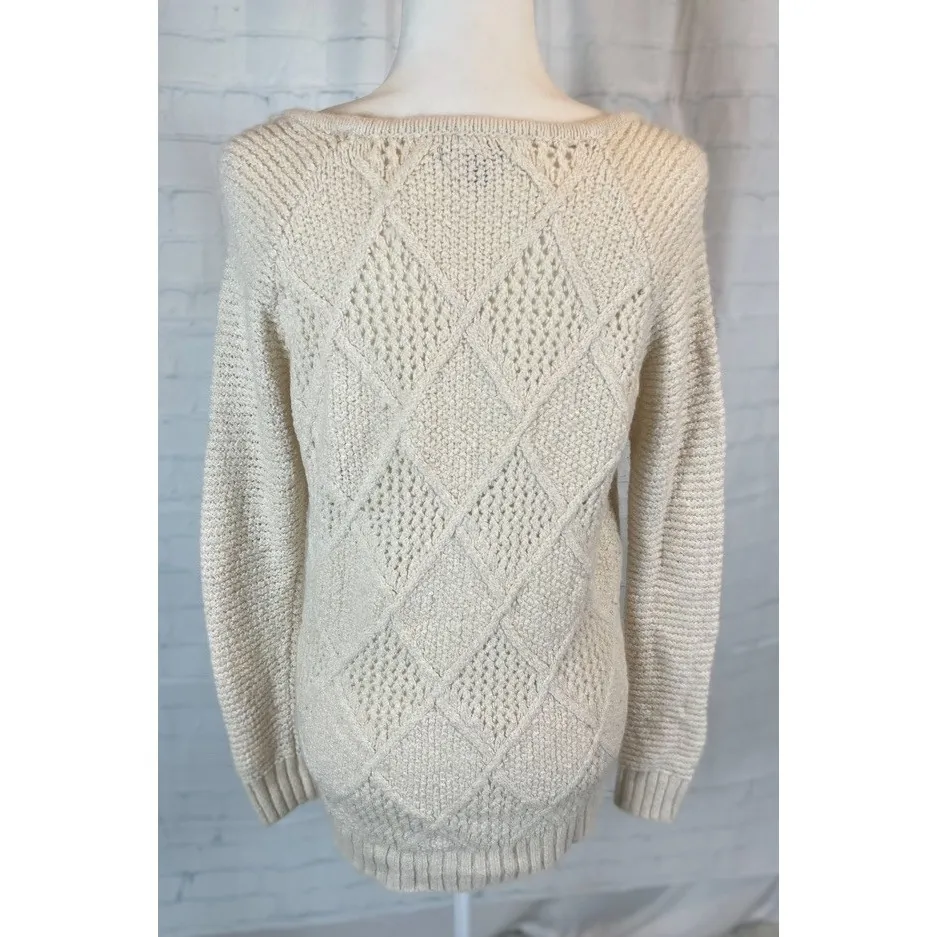 AMERICAN EAGLE Women's Sweater Crewneck Pullover Cream Cable Knit Size M - Image 6