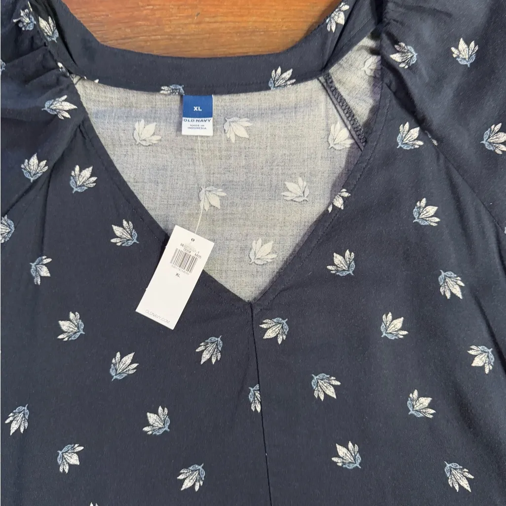 NWT Old Navy V-Neck Mini Swing Dress in Navy Floral ~ Size XL 💚🍄 - Image 10