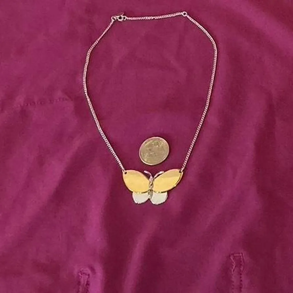 Vintage Avon mixed metal two tone silver gold butterfly pendant choker necklace - Image 2