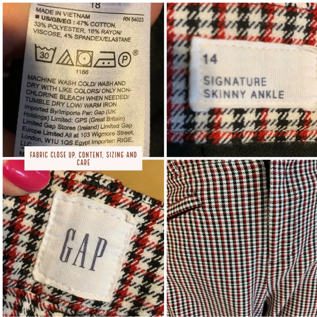 GAP SIGNATURE SKINNY ANKLE RED, BLACK AND WHITE PLAID PANTS (14) - Image 11