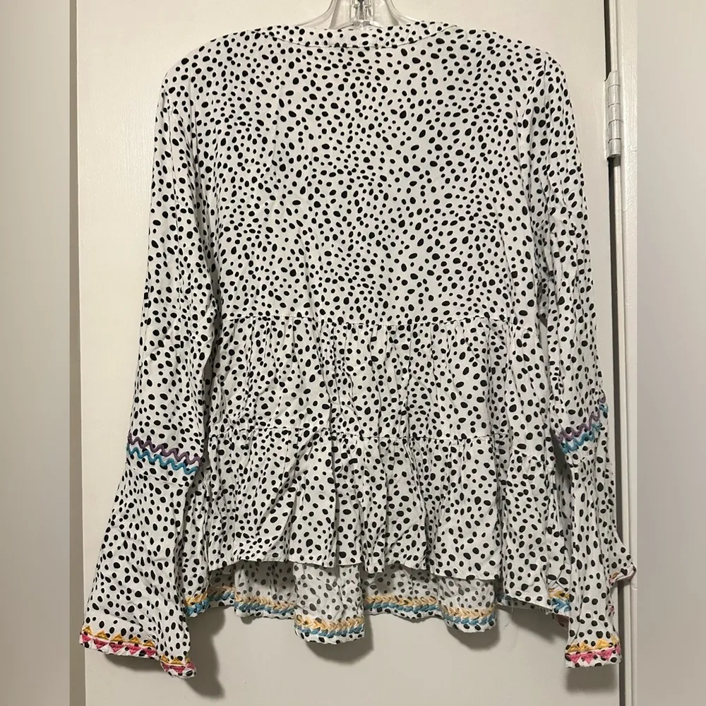 Savanna Jane long sleeve v neck white black polka dot size L Size L - Image 4