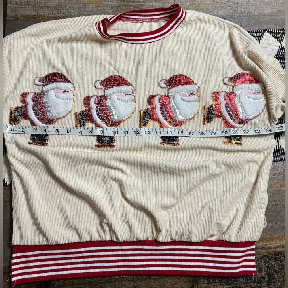 SHEIN Cream and Red sequined santa Crewneck long sleeve Top - Image 7