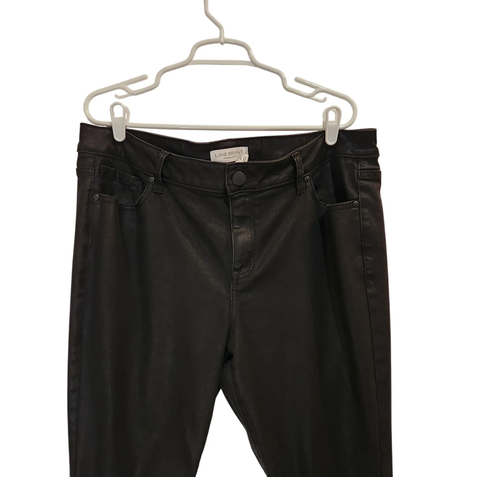 Lane Bryant Black Frayed Hem Faux Leather Hi-Rise Skinny Flare Trouser Pants 18R - Image 3