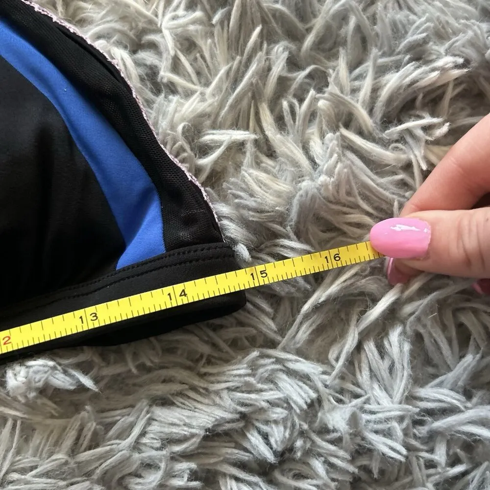 Womens Large L Bralette Bikini Top Swimsuit Black Blue Summer Pool Triangle - Image 2