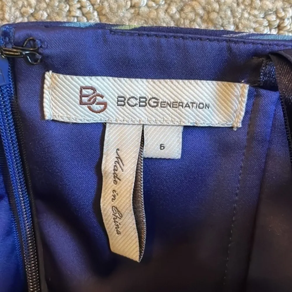 BCBGeneration Blue Confetti Stripe Strapless Mini Dress - Image 6