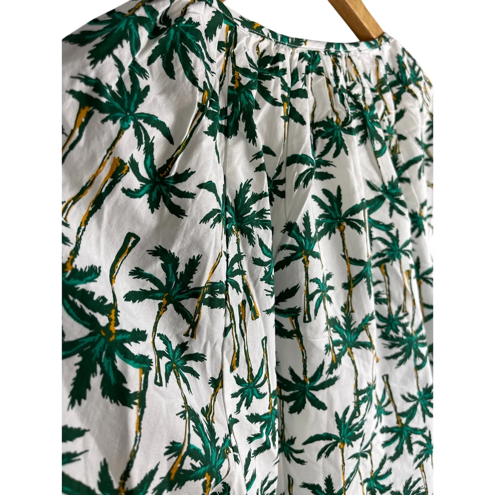 J. Crew Poplin Button Front Palm Tree Short sleeve Bow Tie‎ Top Size Large - Image 10