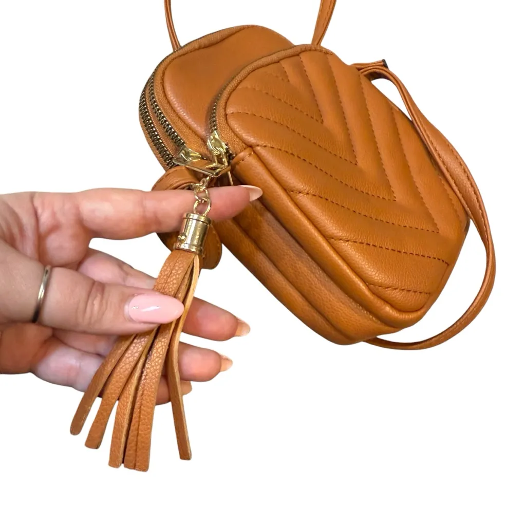 Boutique Womens Zipper Pocket Crossbody‎ Purse Caramel Brown Faux Leather Travel - Image 2