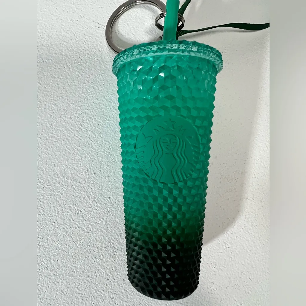 Starbucks Cold Cup Keychain & Ornament Ombre Teal Gradient Textured Tumbler Cup - Image 2