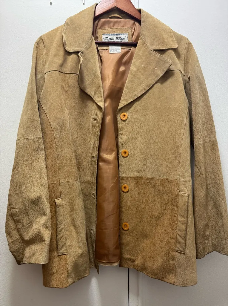 Paris Blues Vintage Suede Tan Two Tone Overcoat Jacket XL - Image 1