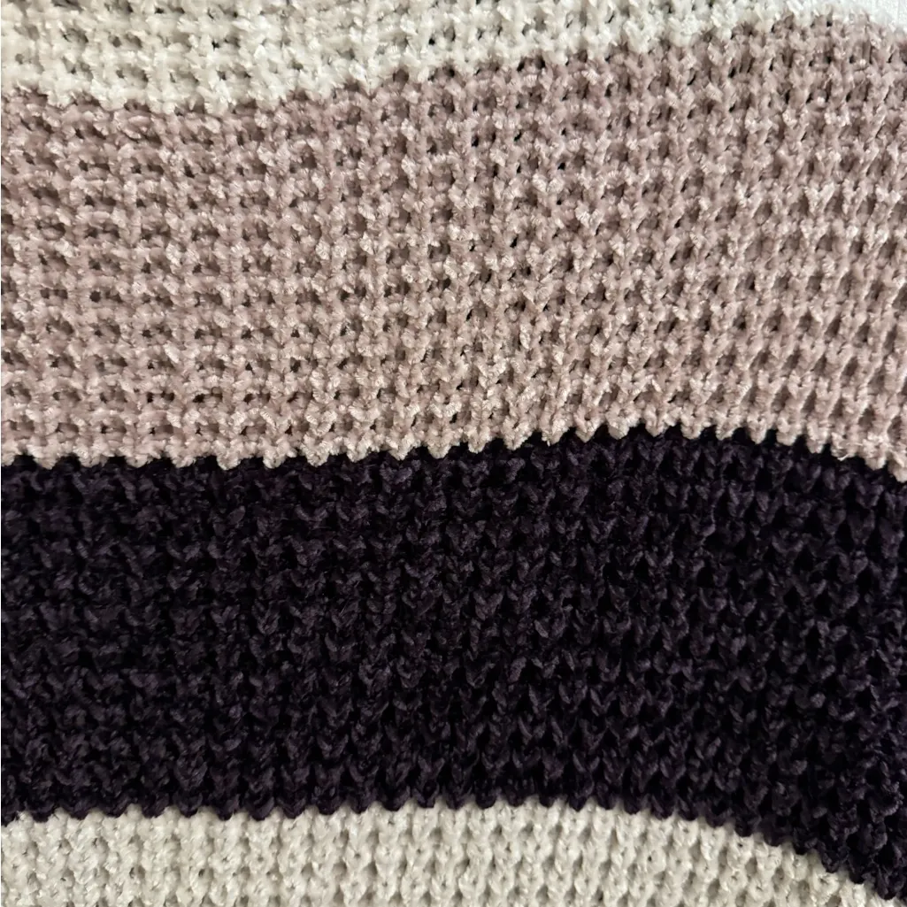 Poppy & Whimsy New Open Cardigan Plush Knit Stretch Purple Tan White Stripe 1X - Image 6