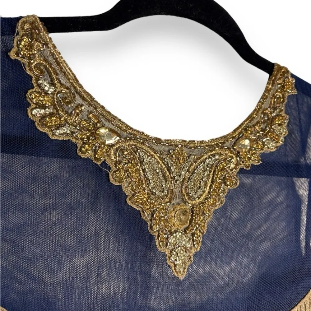 Blue and Gold Indian Style Dress Gorgeous Beading and Embellishments. Size XS - Image 6