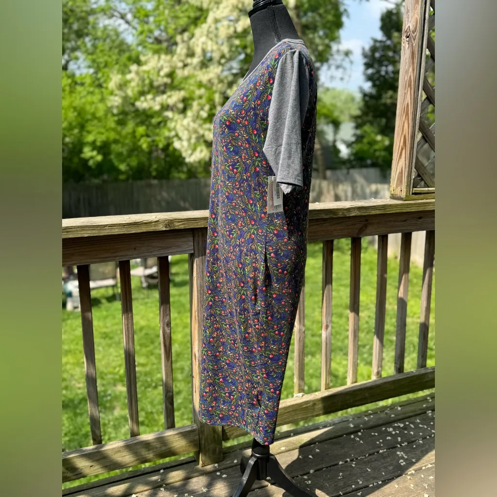 LuLaRoe Black and Gray Sheath Midi Dress Casual Short Sleeve - Image 4