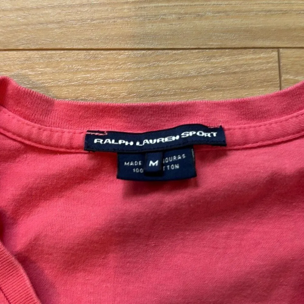 Vintage Ralph Lauren Sport salmon pink 100% Cotton T-Shirt Size Medium with gree - Image 2