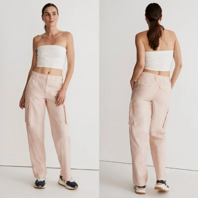 Madewell 28" Garment-Dyed‎ Low-Slung Straight Cargo Pants Romantic Baby Pink - Image 2