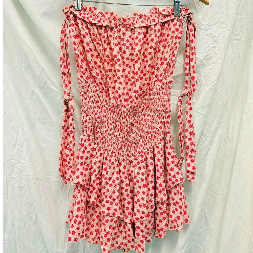 Blue Life Floral Shoulder Tie Mini Romper Small Spring Summer Pinterest Vacation - Image 2