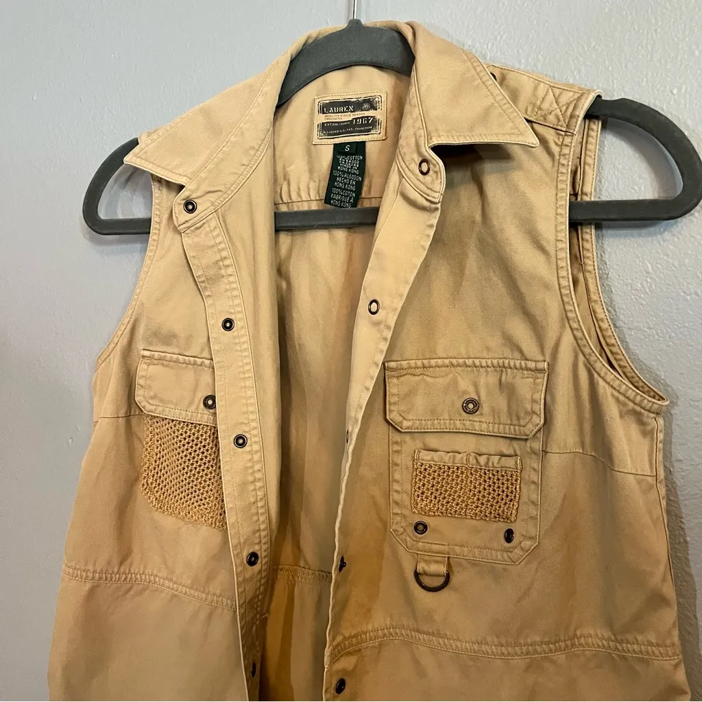 Vintage Ralph Lauren RL Women's Khaki Vest Utility Safari Fishing Cargo Vest Tan - Image 14