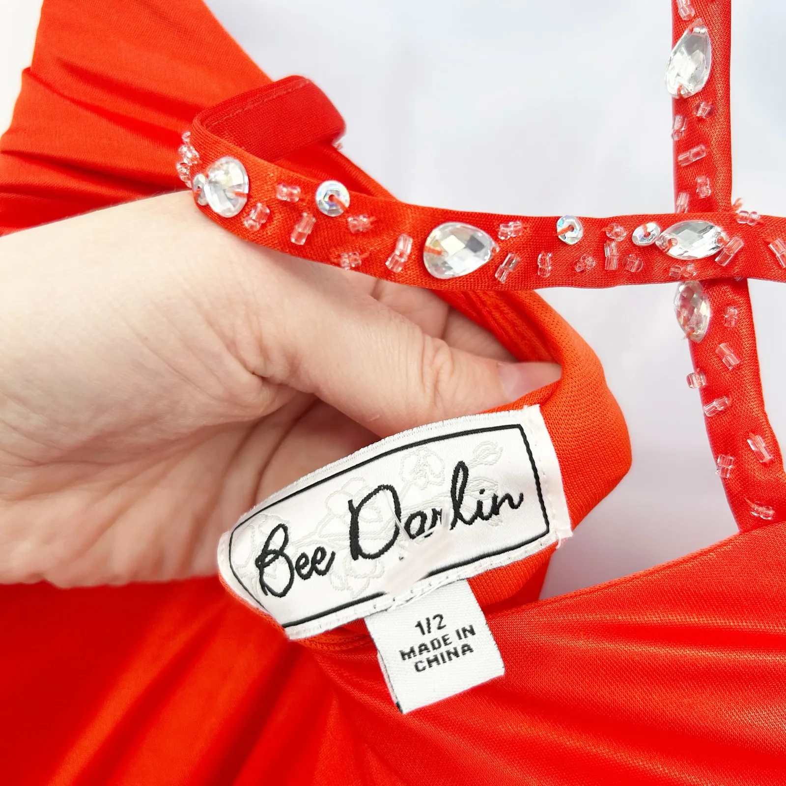 Bee Darlin Party Prom Rhinestone Satin Strappy‎ One Shoulder Maxi Dress Size 1/2 - Image 6