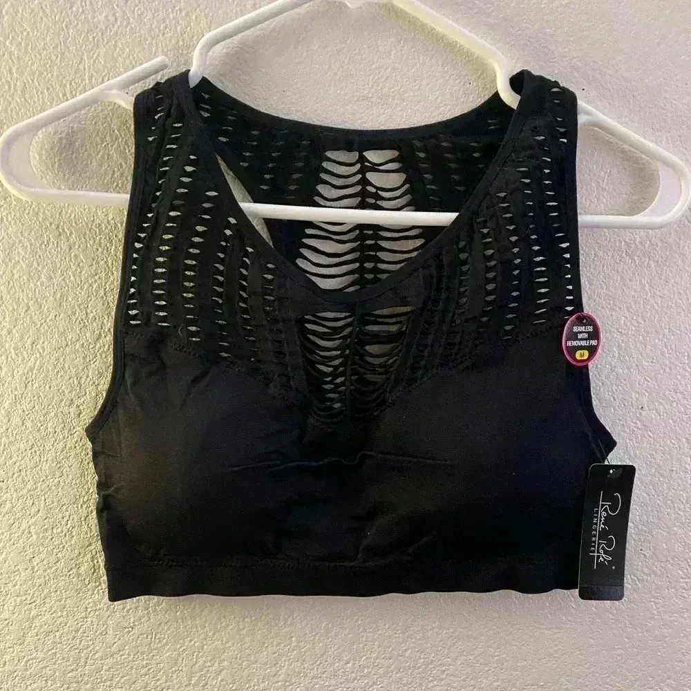 🆕Rene Rofe Seamless Cut Out Black Sport Bra🆕 Size L - Image 5