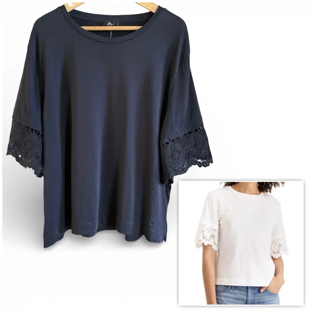 NWT J. Crew Navy Blue Crochet Trim Short Sleeve Top - XXL - Image 2
