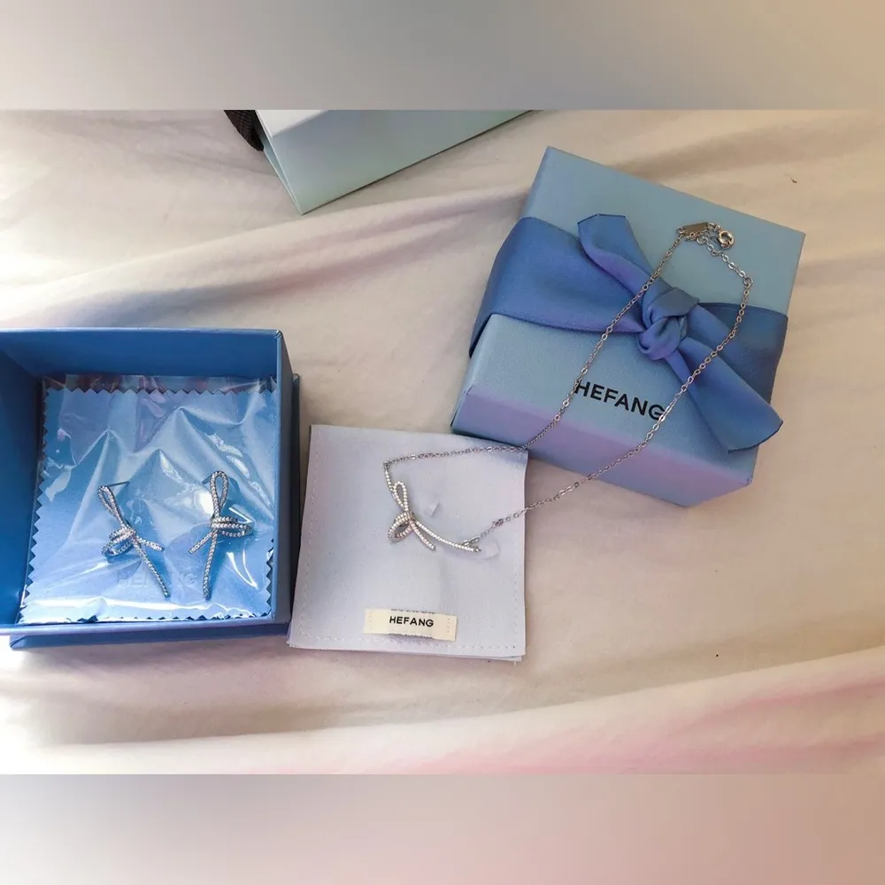 hefang jewelry earrings and necklace Bow set Silver - Image 6