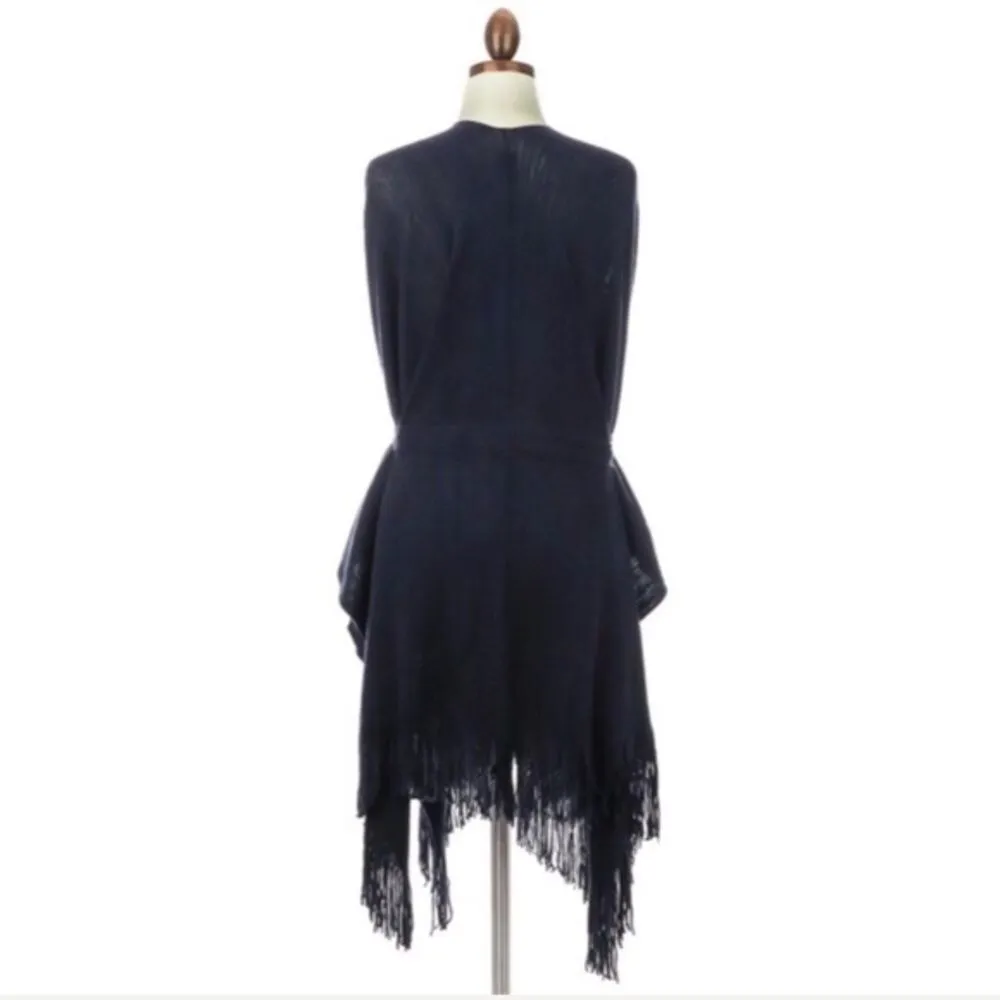 LAST ONE! Marled Grey Ruana Knit Belted Fringed Wrap Cardigan OSFM NWT Gray Size 0X - Image 8