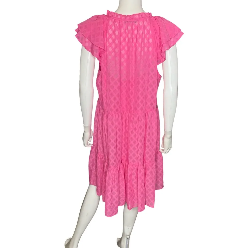 TOMMY HILFIGER Pattern Cap Sleeve Mini Dress Carmine Rose Women’s Sz 14 - Image 5