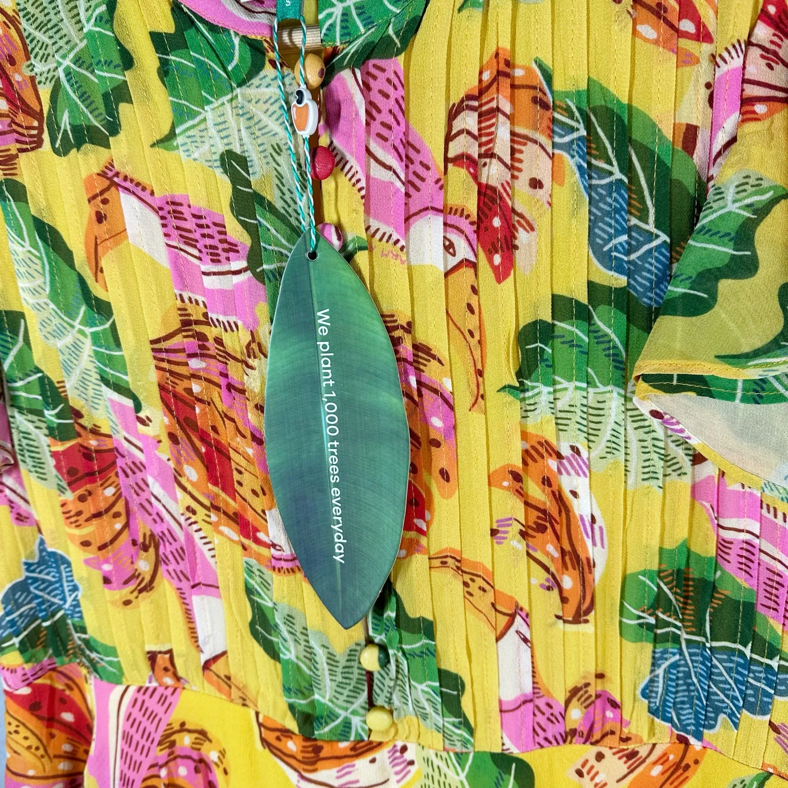 FARM RIO Beaks & Bananas Ruffle Flowy Casual Summer Mini Dress Small - Image 6