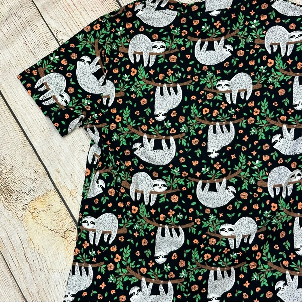 Sloth hanging in tree small women's short sleeve shirt - Image 8
