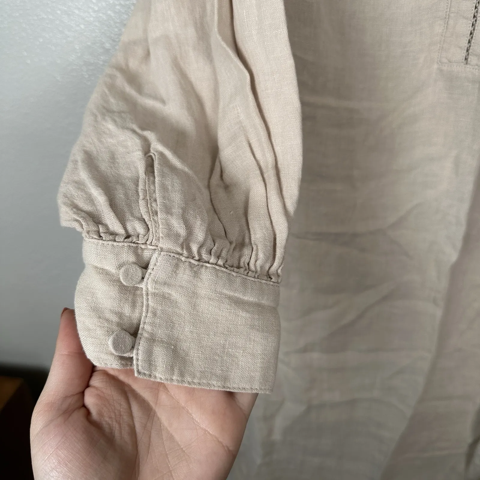 NEW J Mclaughlin Nylee 3/4 Sleeve Dress Womens Small Tan Beige Linen Beach‎ Boho - Image 4