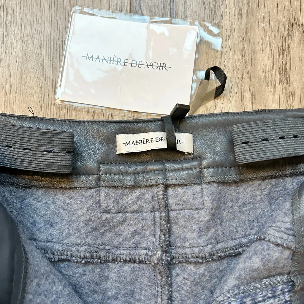 Maniere de Voir Woven Knit Straight Pants with Leather Trim in Blue Size 0 NWT - Image 7