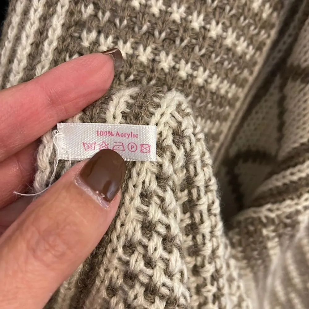 ‎Women’s Knit Shawl. Taupe/Cream OS Tan - Image 5