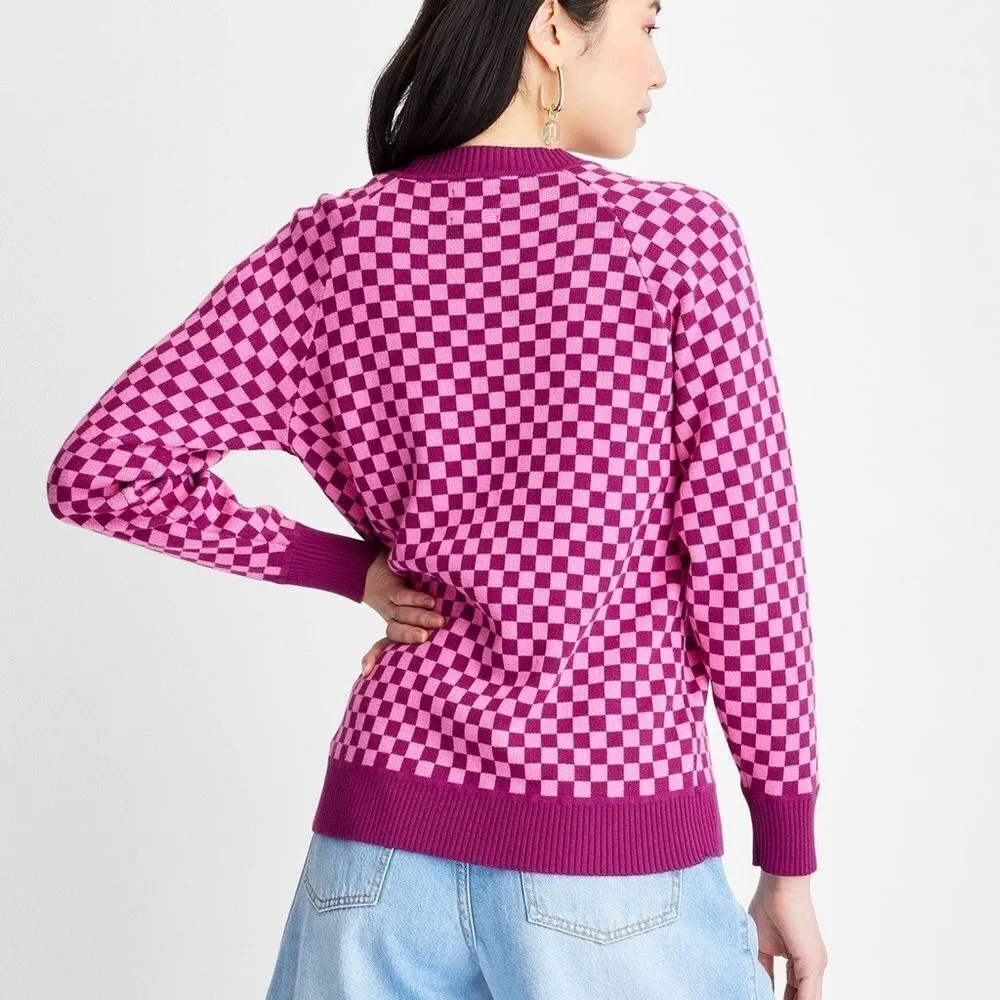 Future Collective Check Pullover Sweater Pink Purple Small Pink - Image 5