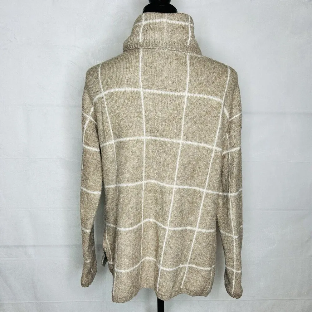 Madewell Sweater Sz S Brown Wool Blend Windowpane Turtleneck Pullover Tan Brown - Image 7