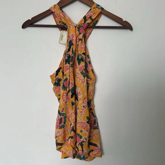Anthropologie Maeve Mica Sleeveless Blouse Yellow Floral Halter‎ Neck Size 4 - Image 4
