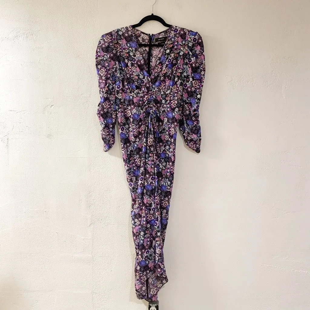 Isabel Marant Albini Floral Silk Midi Dress in Purple Black Size 36 - Image 2