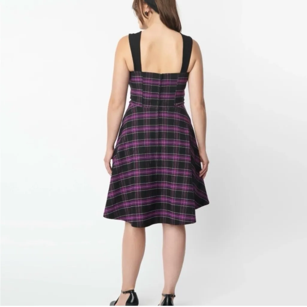 Unique Vintage M Purple Plaid Sweetheart Corset Fit & Flare Swing
Dress 6-8 - Image 2