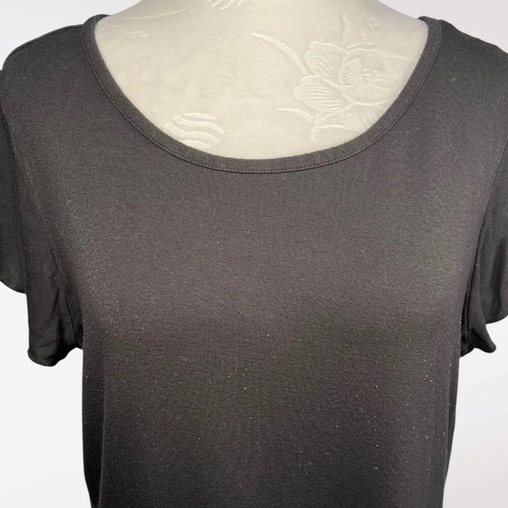 Black Short Flutter Sleeve T-Shirt Top Large - Image 2