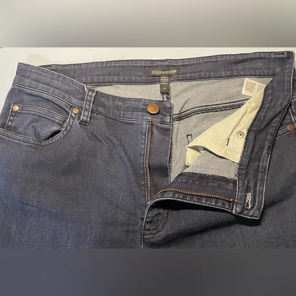 Eileen Fisher High Rise Straight Ankle Dark Blue Jeans Organic Cotton Size 10 - Image 7