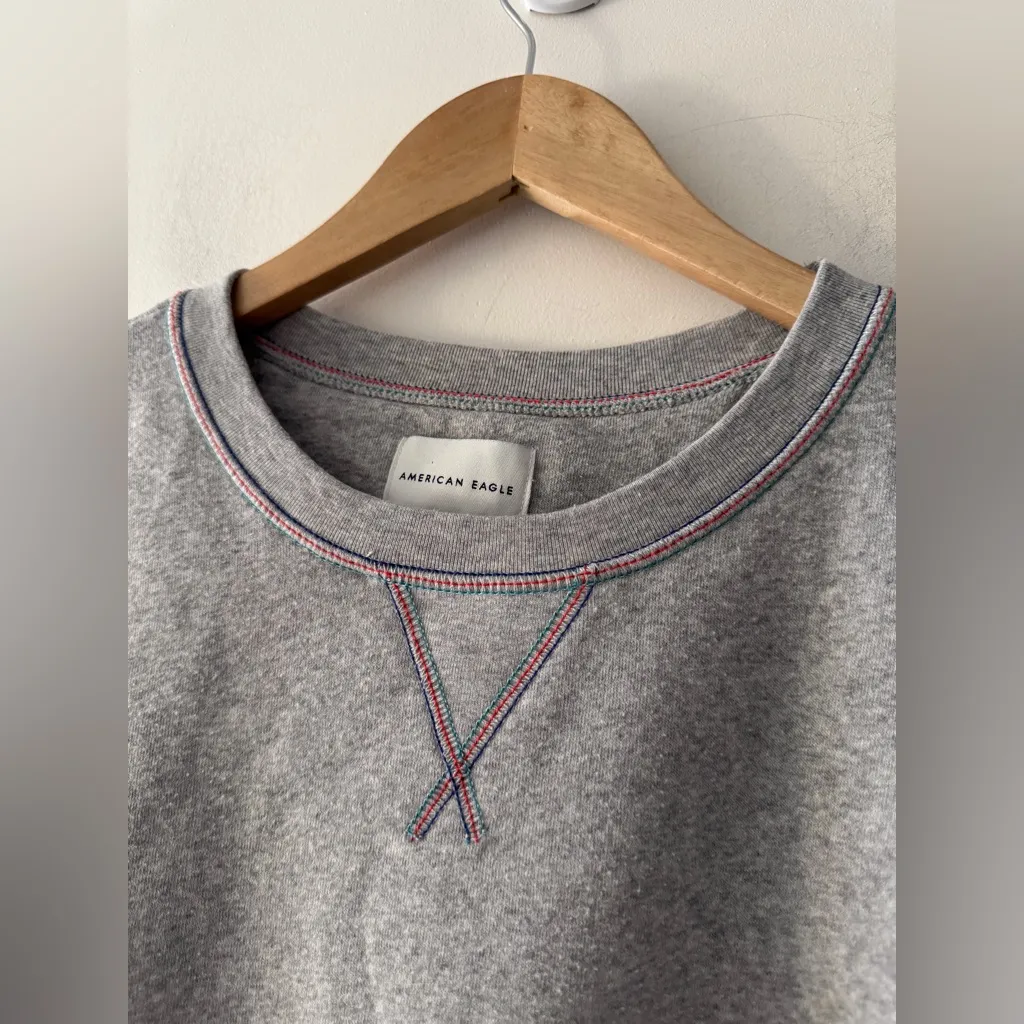 American Eagle Gray Cropped Boxy Top Tie String - Image 2
