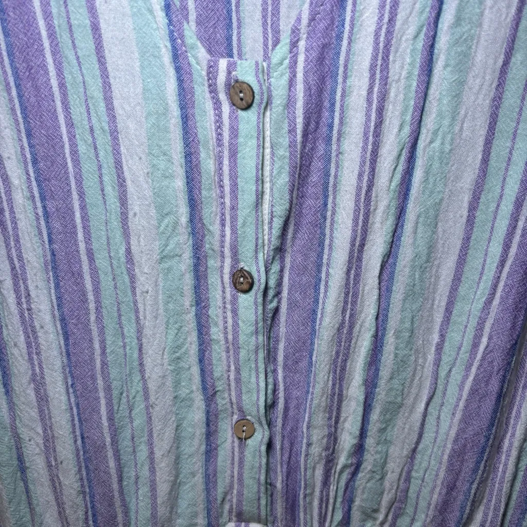 LULUS FOREVER ADVENTURE LILAC PURPLE MULTI STRIPED DRAWSTRING COTTON ROMPER XL - Image 7