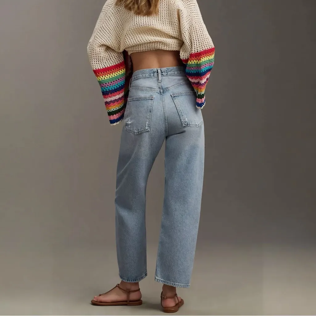 AGOLDE 90s Crop Mid-Rise Loose Straight Jeans Medium Wash Size 23 Organic Denim - Image 4