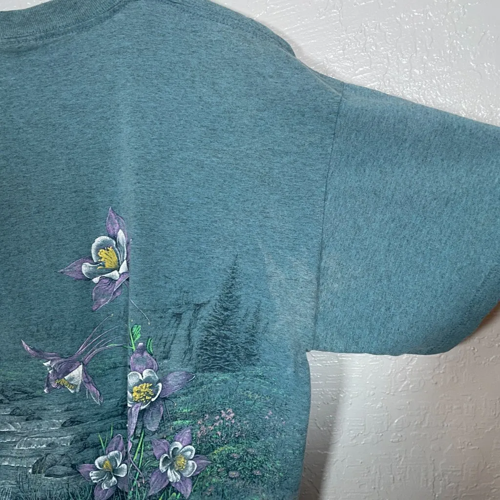 Vintage Signal Sport Unisex XL Blue Lake George Shirt Floral Hummingbird - Image 10