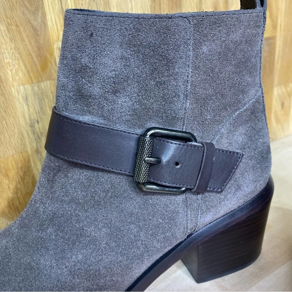 All Saints Jason Buckle Heeled Ankle Boots Dark Gray Suede 38 - Image 10