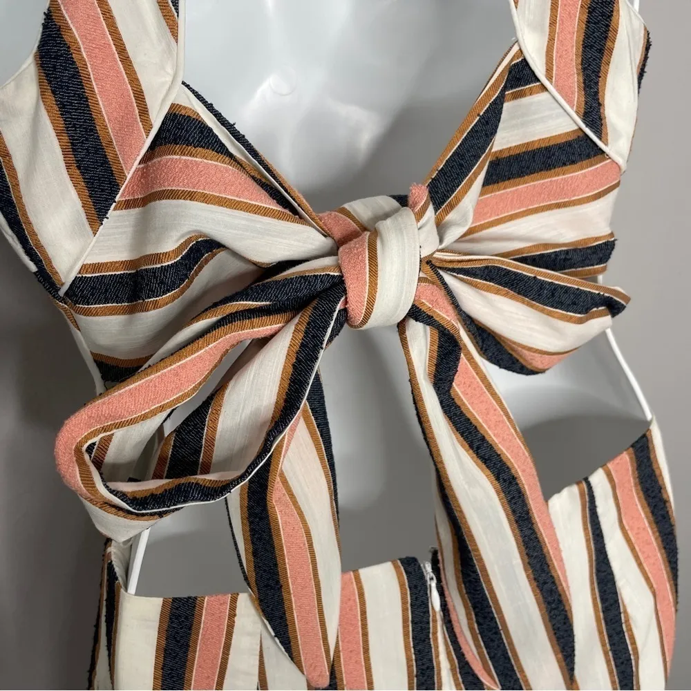ADELYN RAE Gidget Striped Woven Sleeveless Tie Back Cropped Jumpsuit Size Small - Image 10