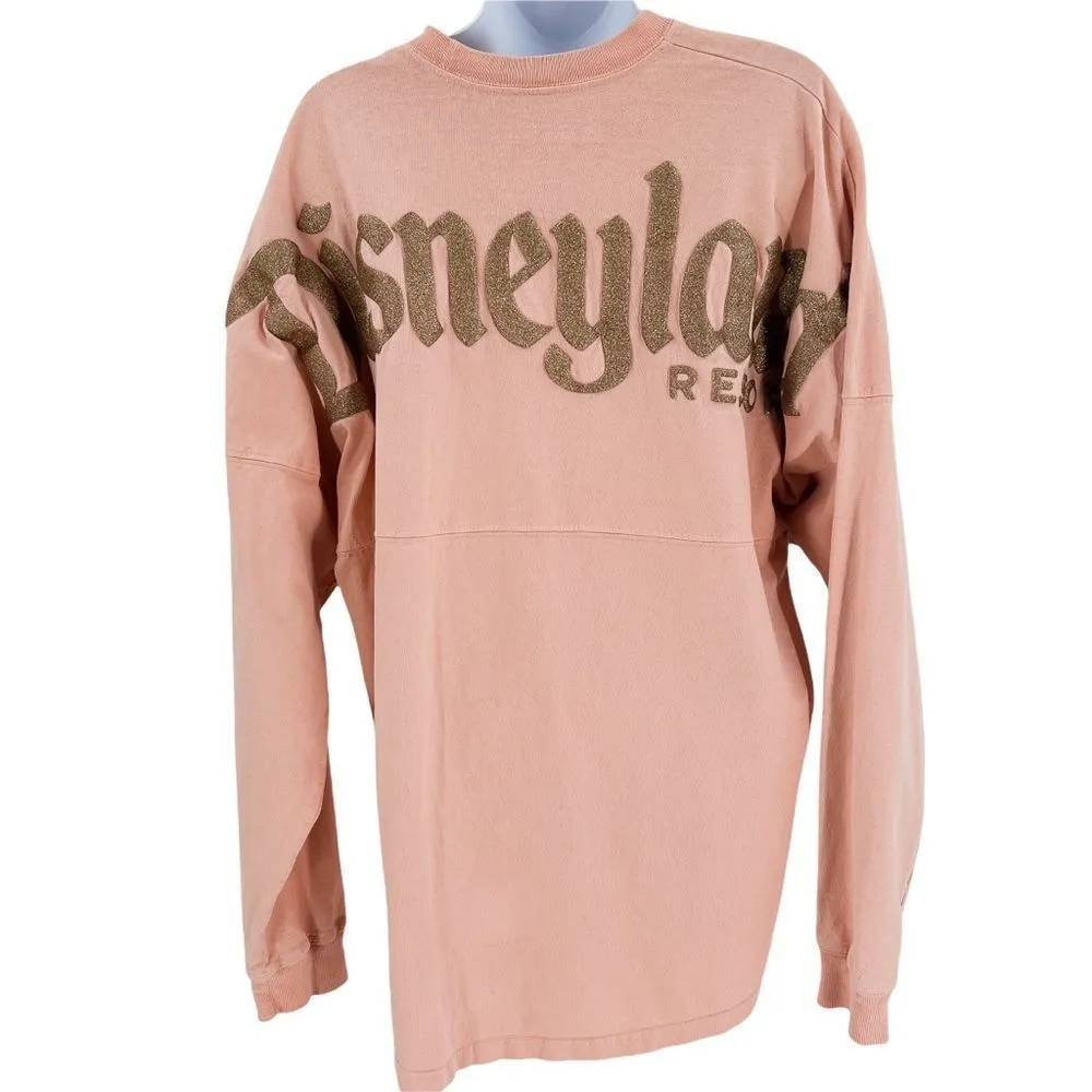 Disneyland Long Sleeve Spirit Jersey Oversized T-Shirt Peach Pink Gold Glitter - Image 29