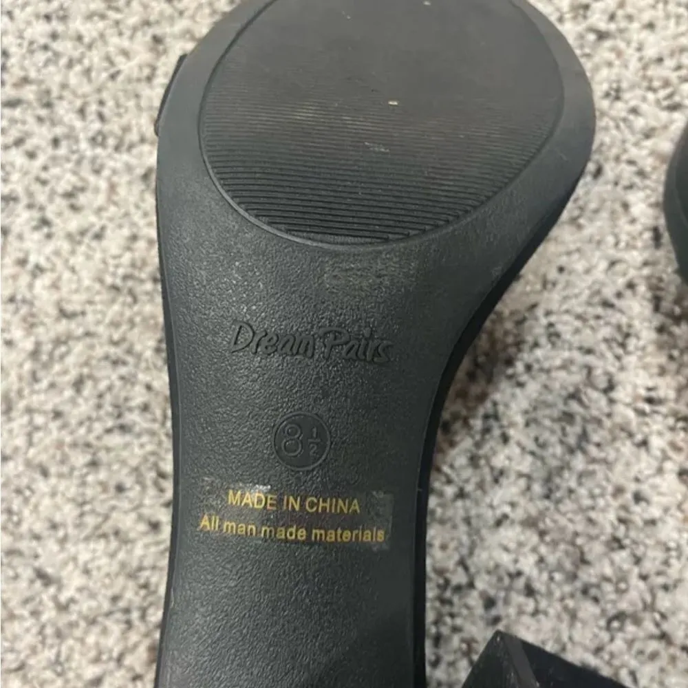 Dream Paris Black Faux Suede Block Heel Pumps Open Toe Ankle Strap Size 8.5 - Image 6